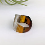 Dark Amber Gray Faceted Statement Ring, Cocktail Ring, Hand Carved Chunky Ring, Big Glass Ring