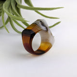 Dark Amber Gray Faceted Statement Ring, Cocktail Ring, Hand Carved Chunky Ring, Big Glass Ring