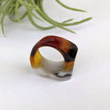 Dark Amber Gray Faceted Statement Ring, Cocktail Ring, Hand Carved Chunky Ring, Big Glass Ring