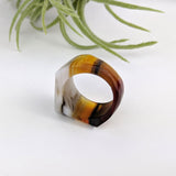 Dark Amber Gray Faceted Statement Ring, Cocktail Ring, Hand Carved Chunky Ring, Big Glass Ring