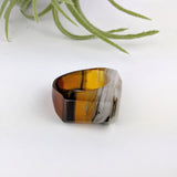 Dark Amber Gray Faceted Statement Ring, Cocktail Ring, Hand Carved Chunky Ring, Big Glass Ring