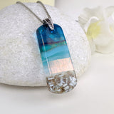 Aqua Turquoise Blue Seascape, Fused Glass Beach Necklace, Glass Pendant, Fused Glass Ocean Jewelry