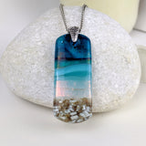 Aqua Turquoise Blue Seascape, Fused Glass Beach Necklace, Glass Pendant, Fused Glass Ocean Jewelry
