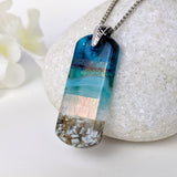 Aqua Turquoise Blue Seascape, Fused Glass Beach Necklace, Glass Pendant, Fused Glass Ocean Jewelry