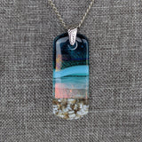 Aqua Turquoise Blue Seascape, Fused Glass Beach Necklace, Glass Pendant, Fused Glass Ocean Jewelry