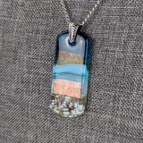 Aqua Turquoise Blue Seascape, Fused Glass Beach Necklace, Glass Pendant, Fused Glass Ocean Jewelry