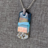 Aqua Turquoise Blue Seascape, Fused Glass Beach Necklace, Glass Pendant, Fused Glass Ocean Jewelry