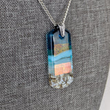 Aqua Turquoise Blue Seascape, Fused Glass Beach Necklace, Glass Pendant, Fused Glass Ocean Jewelry