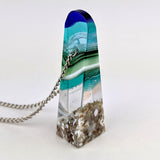 3D Aquascape Tower Pendant, Dichroic Ocean Beach Necklace