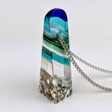 3D Aquascape Tower Pendant, Dichroic Ocean Beach Necklace