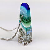 3D Aquascape Tower Pendant, Dichroic Ocean Beach Necklace