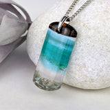 Aqua Turquoise Blue Seascape, Fused Glass Ocean Beach Necklace, Dichroic Aquascape Pendant