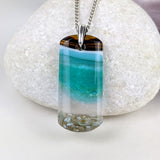 Aqua Turquoise Blue Seascape, Fused Glass Ocean Beach Necklace, Dichroic Aquascape Pendant