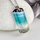 Aqua Turquoise Blue Seascape, Fused Glass Ocean Beach Necklace, Dichroic Aquascape Pendant