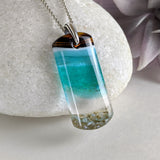 Aqua Turquoise Blue Seascape, Fused Glass Ocean Beach Necklace, Dichroic Aquascape Pendant