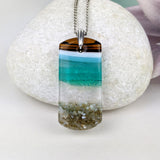 Aqua Turquoise Blue Seascape, Fused Glass Ocean Beach Necklace, Dichroic Aquascape Pendant