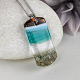 Aqua Turquoise Blue Seascape, Fused Glass Ocean Beach Necklace, Dichroic Aquascape Pendant