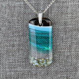 Aqua Turquoise Blue Seascape, Fused Glass Ocean Beach Necklace, Dichroic Aquascape Pendant