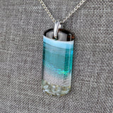 Aqua Turquoise Blue Seascape, Fused Glass Ocean Beach Necklace, Dichroic Aquascape Pendant