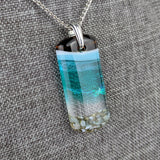 Aqua Turquoise Blue Seascape, Fused Glass Ocean Beach Necklace, Dichroic Aquascape Pendant
