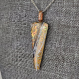 Amber Brown Copper Gold, Fused Glass Necklace, Triangle Dichroic Pendant