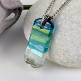 Aqua Green Shimmer Fused Dichroic Glass Aquascape Necklace