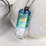 Aqua Green Shimmer Fused Dichroic Glass Aquascape Necklace