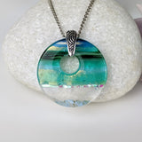 Aqua Green Shimmer Fused Dichroic Glass Aquascape Round Necklace