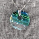 Aqua Green Shimmer Fused Dichroic Glass Aquascape Round Necklace