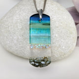 Aqua Green Shimmer Fused Dichroic Glass Aquascape Necklace