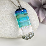 Aqua Green Shimmer Fused Dichroic Glass Aquascape Necklace