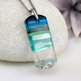 Aqua Green Shimmer Fused Dichroic Glass Aquascape Necklace