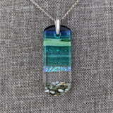 Aqua Green Shimmer Fused Dichroic Glass Aquascape Necklace
