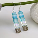Light Sky Blue Shimmer Fused Dichroic Glass Aquascape Dangle Earrings
