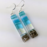 Light Sky Blue Shimmer Fused Dichroic Glass Aquascape Dangle Earrings