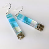 Light Sky Blue Shimmer Fused Dichroic Glass Aquascape Dangle Earrings