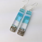 Light Sky Blue Shimmer Fused Dichroic Glass Aquascape Dangle Earrings