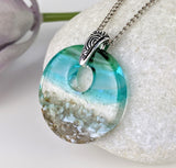 Aqua Green Standard Fused Dichroic Glass Aquascape Round Necklace