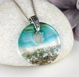 Aqua Green Standard Fused Dichroic Glass Aquascape Round Necklace