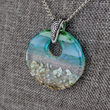 Aqua Green Standard Fused Dichroic Glass Aquascape Round Necklace