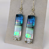 Aqua Green Shimmer Fused Dichroic Glass Aquascape Dangle Earrings