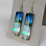 Aqua Green Shimmer Fused Dichroic Glass Aquascape Dangle Earrings