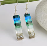 Aqua Green Standard Fused Dichroic Glass Aquascape Dangle Earrings