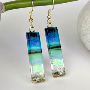 Aqua Green Shimmer Fused Dichroic Glass Aquascape Dangle Earrings