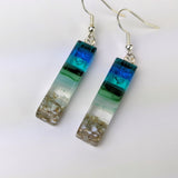 Aqua Green Standard Fused Dichroic Glass Aquascape Dangle Earrings