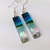 Aqua Green Shimmer Fused Dichroic Glass Aquascape Dangle Earrings