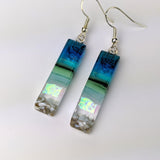 Aqua Green Shimmer Fused Dichroic Glass Aquascape Dangle Earrings