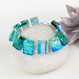 Bright Ocean Blue Link Bracelet, Dichroic Bracelet, Fused Glass Bracelet, Handmade Bracelet