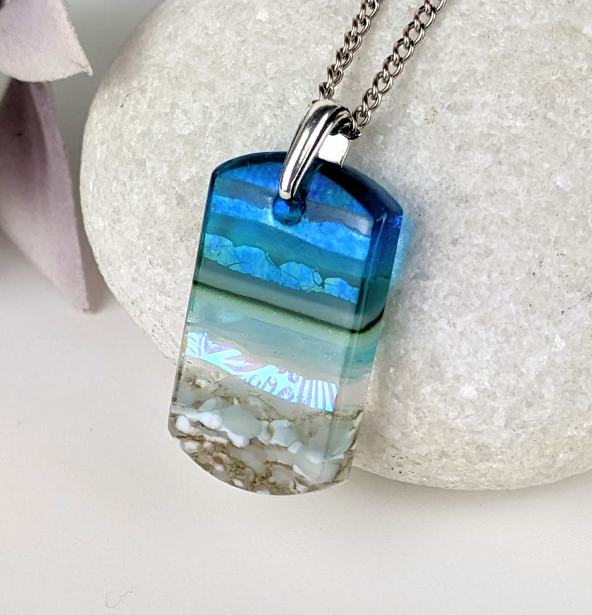 Lovely Sparkling Dichroic Glass Pendants, a Simple Fused Glass Necklace. 