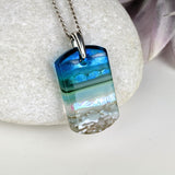 Aqua Green 1.5 Shimmer Fused Dichroic Glass Aquascape Necklace